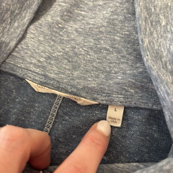 Soft Surroundings Brinley Cowl Button Collar Blue Heathered Sweater Womens Large - Picture 5 of 8